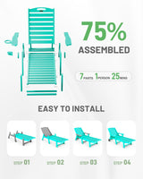 SUUNYN Lounge Chair Outdoor, Chaise Lounge, HDPE 6-Position Outdoor Chaise Lounge, Patio Lounge Chair with Wheels & Cup Holder for Pool Poolside Deck Backyard, Lake Blue SUUNYN