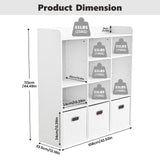 Redlife 7 Cube Bookshelf, White Cube Organizer with 3 Storage Bins, Wooden 3-Tier Bookcase with Adjustable Shelves, Modern Floor Standing Open Shelf Cabinet for Bedroom, Living Room and Office Redlifeᅟᅠ