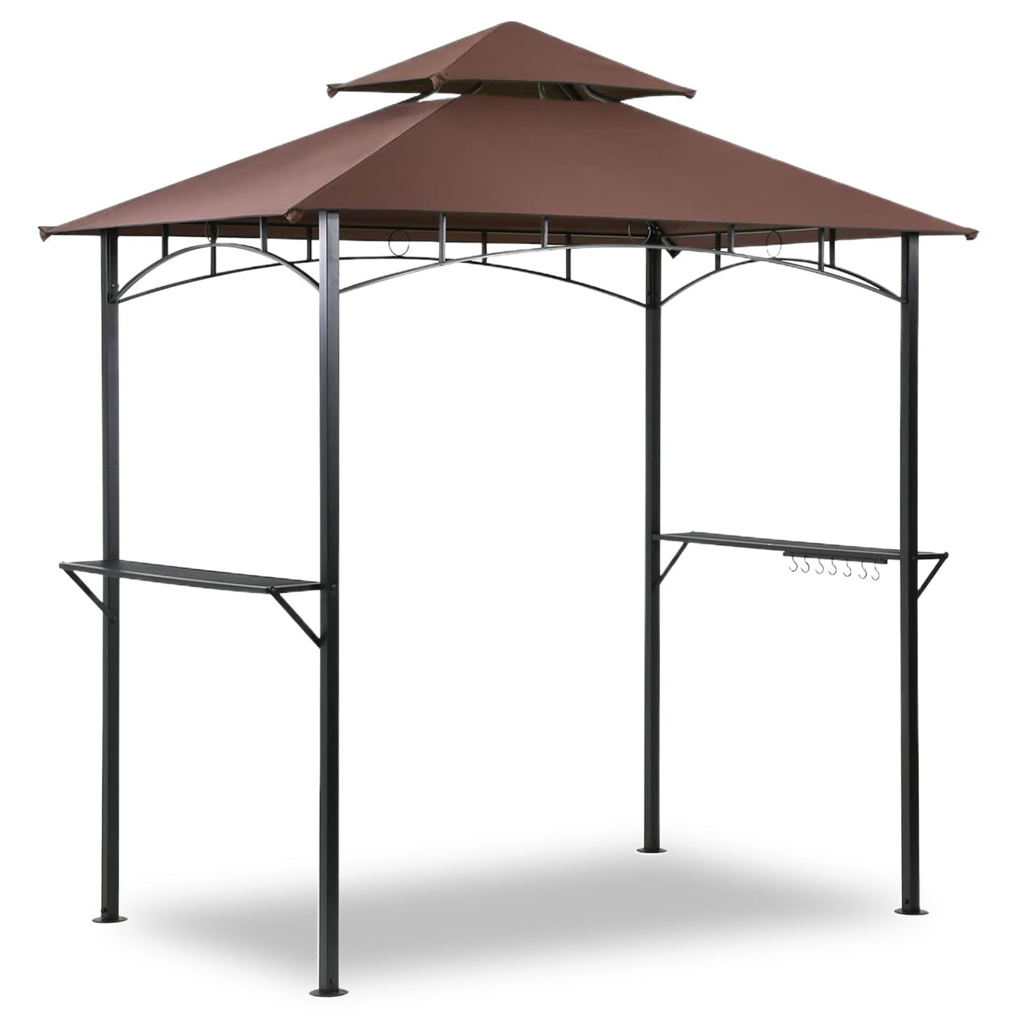 Grill Gazebo 8'×5' Barbeque Gazebo Canopy Tent Shelter with 2 Tier Hardtop BBQ Canopy for Outdoor Patio Backyard Deck, （Brown