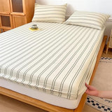 VM VOUGEMARKET Striped Fitted Sheet Queen 1 Piece,Washed Cotton Beige Single Bottom Sheet with 15" Deep Pocket,Comfortable and Breathable Mattress Cover,60" x 80" VM VOUGEMARKET