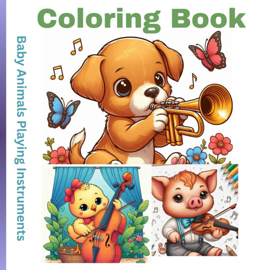 Baby Animals coloring book: Baby Animals Playing Instruments