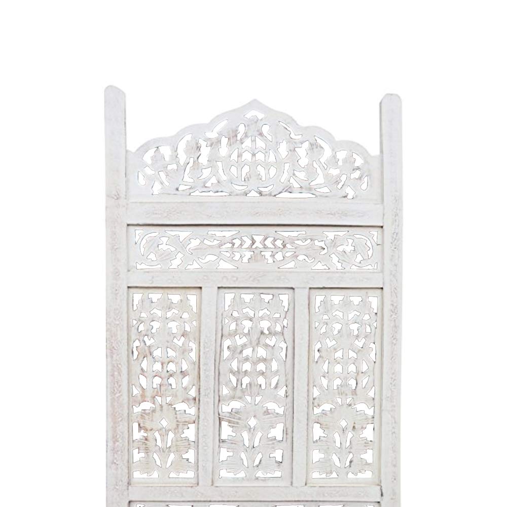 The Urban Port HomeRoots Antique 4 Panel Handcrafted Wooden Room Partitions, White (UPT-148945) - WoodArtSupply