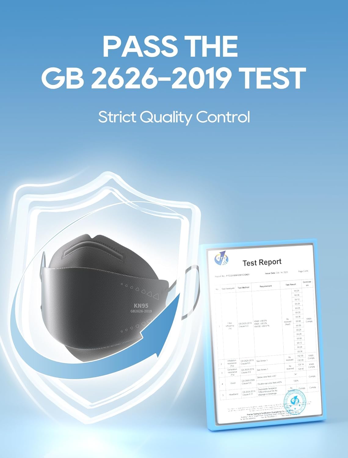 Funight KN95 Face Masks 50 Pack for Adults, Breathable and Comfortable KN95 Mask with Elastic Ear Loop, Filter Efficiency≥95%, Black Funight