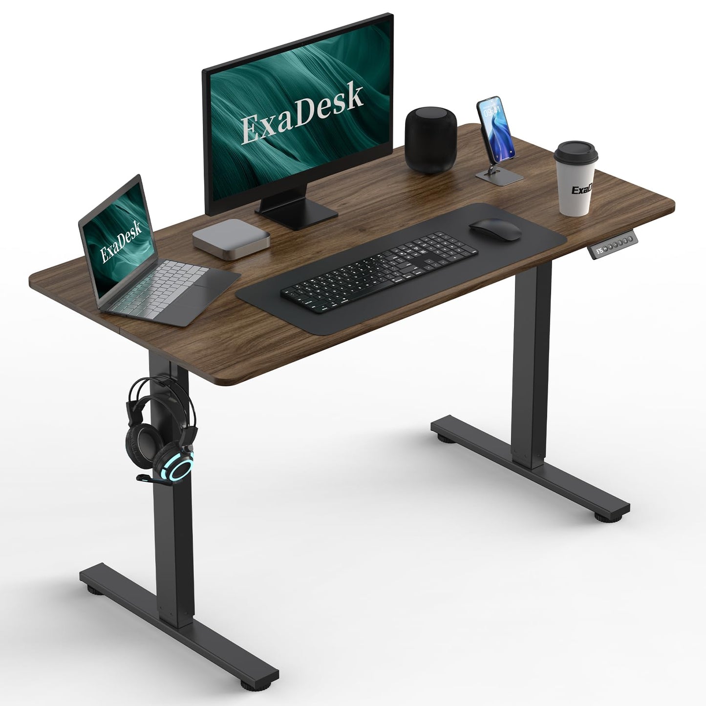 ExaDesk 48 * 24 Inches Electric Standing Desk, Adjustable Height Sit Stand Up Desk with 3 Memory Presets, Motorized Home Office Computer Gaming Workstation Desk, Espresso - WoodArtSupply