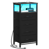 Yoobure Night Stand - LED Nightstand with Charging Station, Bedside Table with 4 Fabric Storage Drawers and Storage Shelf, End Table with USB Ports and Outlets, Tall Dresser for Bedroom Yoobure