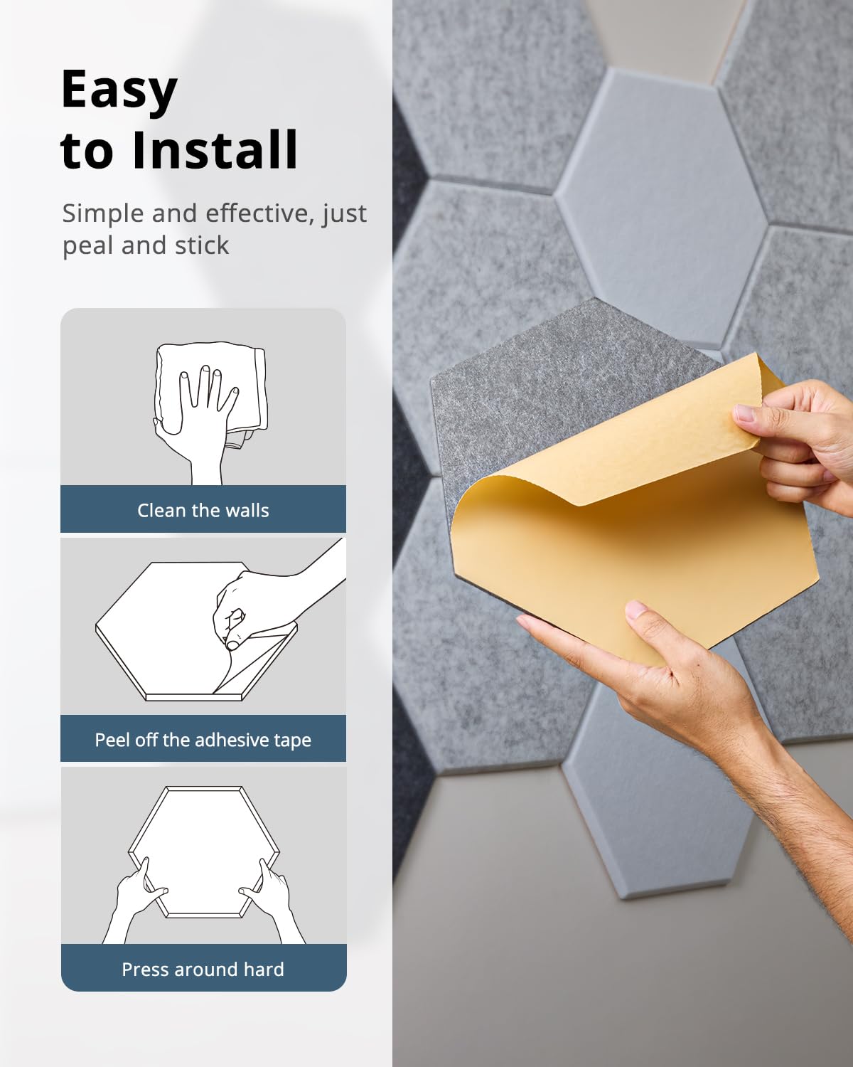 Hexagon Acoustic Panels, Kuchoow Soundproof Wall Panels Self-Adhesive, 12 Pack High Density sound proof panels for walls, 12"X10"X0.4" Acoustic Treatment for Recording Studio Office Home, Black Kuchoow