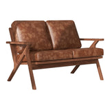 Bonzy Home 51.6" Loveseat Sofa Mid-Century Faux Leather Accent Chair, Upholstered 2-Seat Couch Loveseat with Solid Wood Frame and Cushions, Small Sofa Couch Armchair for Living Room, Bedroom,Brown Bonzy Home