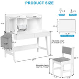 GDLF Kids Study Desk and Chair Set, Adjustable Children Study Table with Chair, Kids Wooden Study Desk with Hutch, Drawers, Book Stand, Whiteboard and Fabric Storage Bag for 5-12 Years Old GDLF