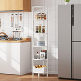 VIMBER Corner Shelf, 6-Tier Corner Bookshelf, Industrial Corner Ladder Shelf, DIY Storage Shelves, Modern Display Shelf for Living Room, Bedroom, Kitchen, Home Office, White UJSJ004W VIMBER