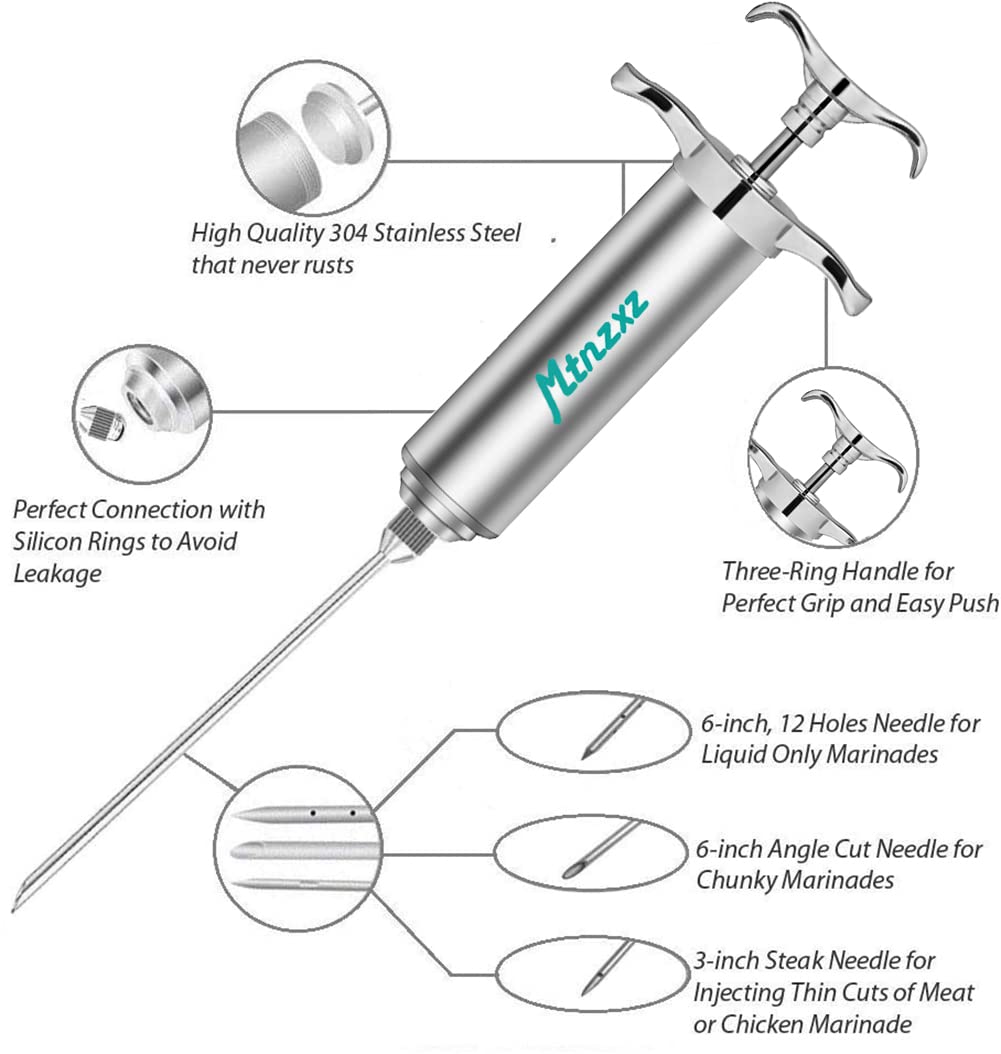 Marinade Injector Syringe and Brushes Set, Meat Injector Syringe with 3 Professional Marinade Injector Needles, Creates Tender Meat & Poultry Flavors, for BBQ Grill Smoker & Turkey & Brisket MTNZXZ