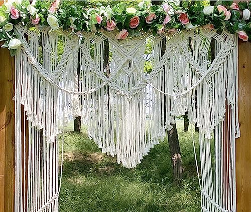 Youngeast Boho Curtains Large Macrame Curtain Macrame Wall Hanging Woven Window Curtains Wedding Backdrop Room Divider Bed Headboard Youngeast