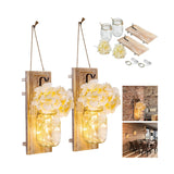 Mason Jar Wall Decor -Rustic with Hydrangea Flowers - Rustic Farmhouse Wall Sconces, 2 Pack, Easy Installation (Khaki Planks) Muasdae