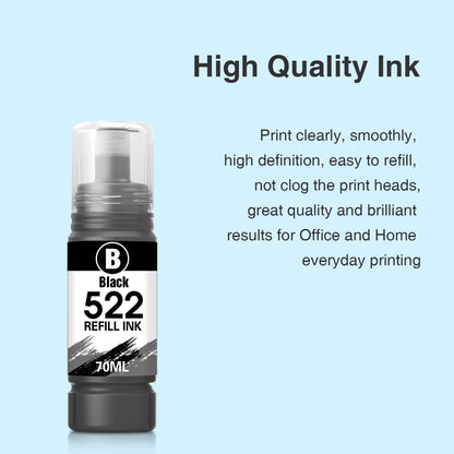 Faslvink Compatible 522 Black Ink Bottles ET-2800 ET-4800 ET-2400 ET-2803 Ink Refill Replacement for Epson 522 Ink Refill Bottles Black Use for Ecotank ET-2720 ET-4810 ET-2840 ET-4700 Printer (3-Black