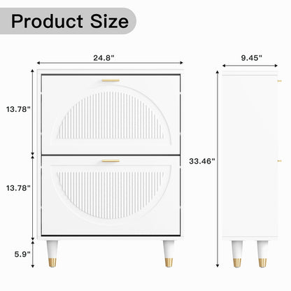 howcool Shoe Storage Cabinet with 2 Flip Drawers, Slim Wooden Freestanding Shoe Cabinet, Hidden Narrow Shoes Rack Organizer for Entryway Hallway, Holds 16 Pairs, 24" W, Small, Classic White - WoodArtSupply