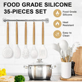 Cooking Utensils Set- 35 PCs Kitchen Utensils with Grater,Tongs, Spoon Spatula &Turner Made of Heat Resistant Food Grade Silicone and Wooden Handles Kitchen Gadgets Tools Set for Cookware BESTZMWK