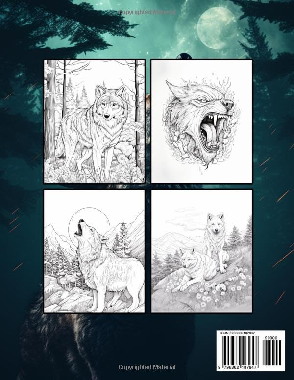 Wild Wolves: Majestic Wolf Coloring Book for Adults: Anti-Stress, Anxiety, and Relaxation | 50 Inspiring Illustrations Majosta