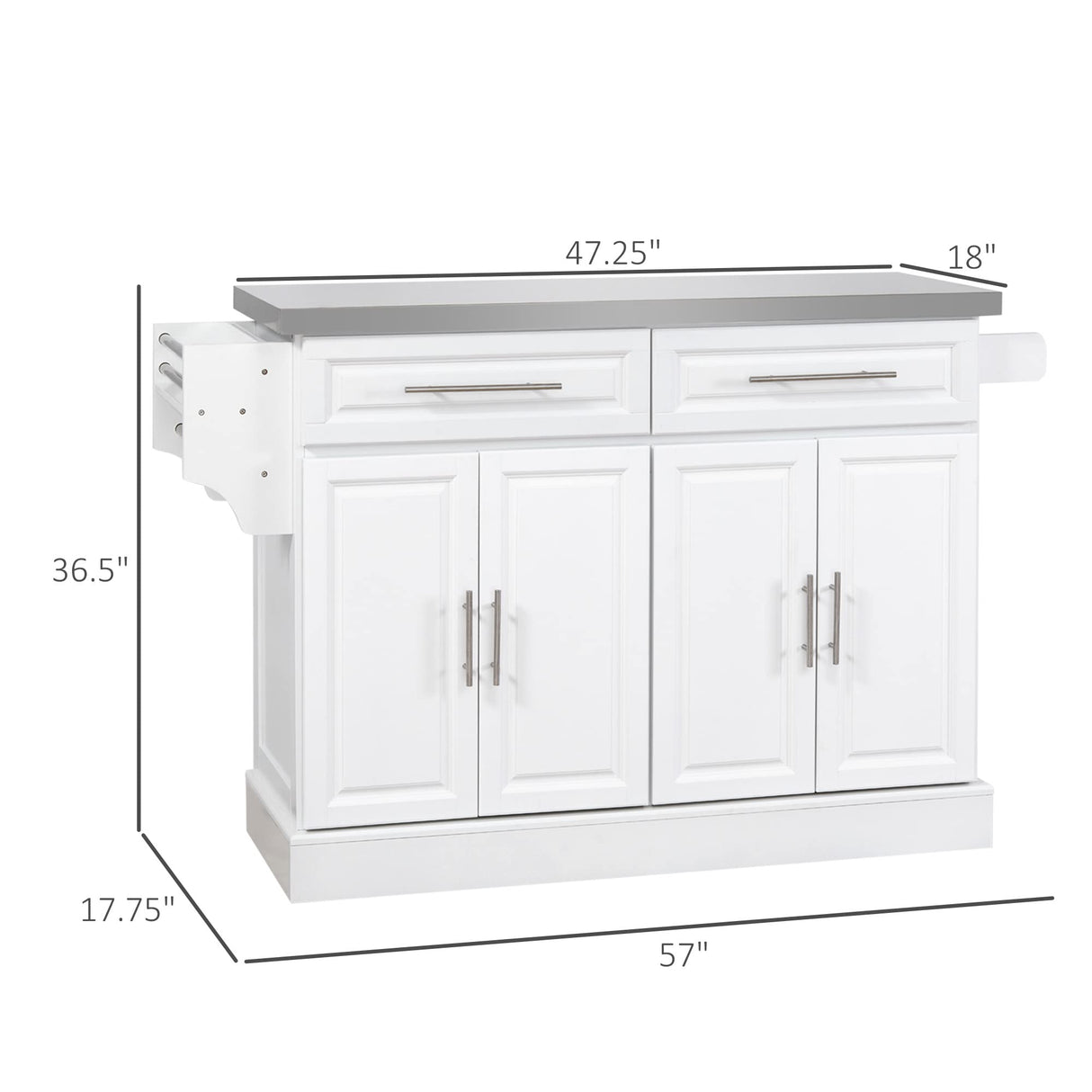 HOMCOM Rolling Kitchen Island with Storage, Portable Kitchen Cart with Stainless Steel Top, 2 Drawers, Spice, Knife and Towel Rack and Cabinets, White HOMCOM