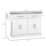 HOMCOM Rolling Kitchen Island with Storage, Portable Kitchen Cart with Stainless Steel Top, 2 Drawers, Spice, Knife and Towel Rack and Cabinets, White HOMCOM