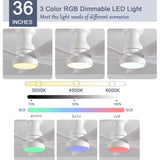 NKPU 36inch Ceiling Fans with Lights and Remote/App Control, Flush Mount Ceiling Fan with Reversible Dc Motor RGB Dimmable Light, Noiseless White Modern Small Ceiling Fan for Bedroom Indoor/Outdoor NKPU