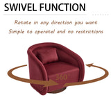 WAIRGUD 360 Degree Swivel Barrel Chair, Comfy Upholstered Accent Chair Modern Velvet Fabric Swivel Chair Pumpkin-Shaped Arm Chair for Living Room Bedroom Apartment Office (Wine Red) WAIRGUD