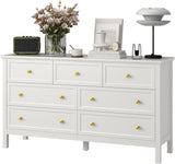 LYNSOM 7 Drawer White Dresser for Bedroom, 55" Wood Dresser with Gold Handles, Wide Modern Chest of Drawers for Hallway, Entryway LYNSOM