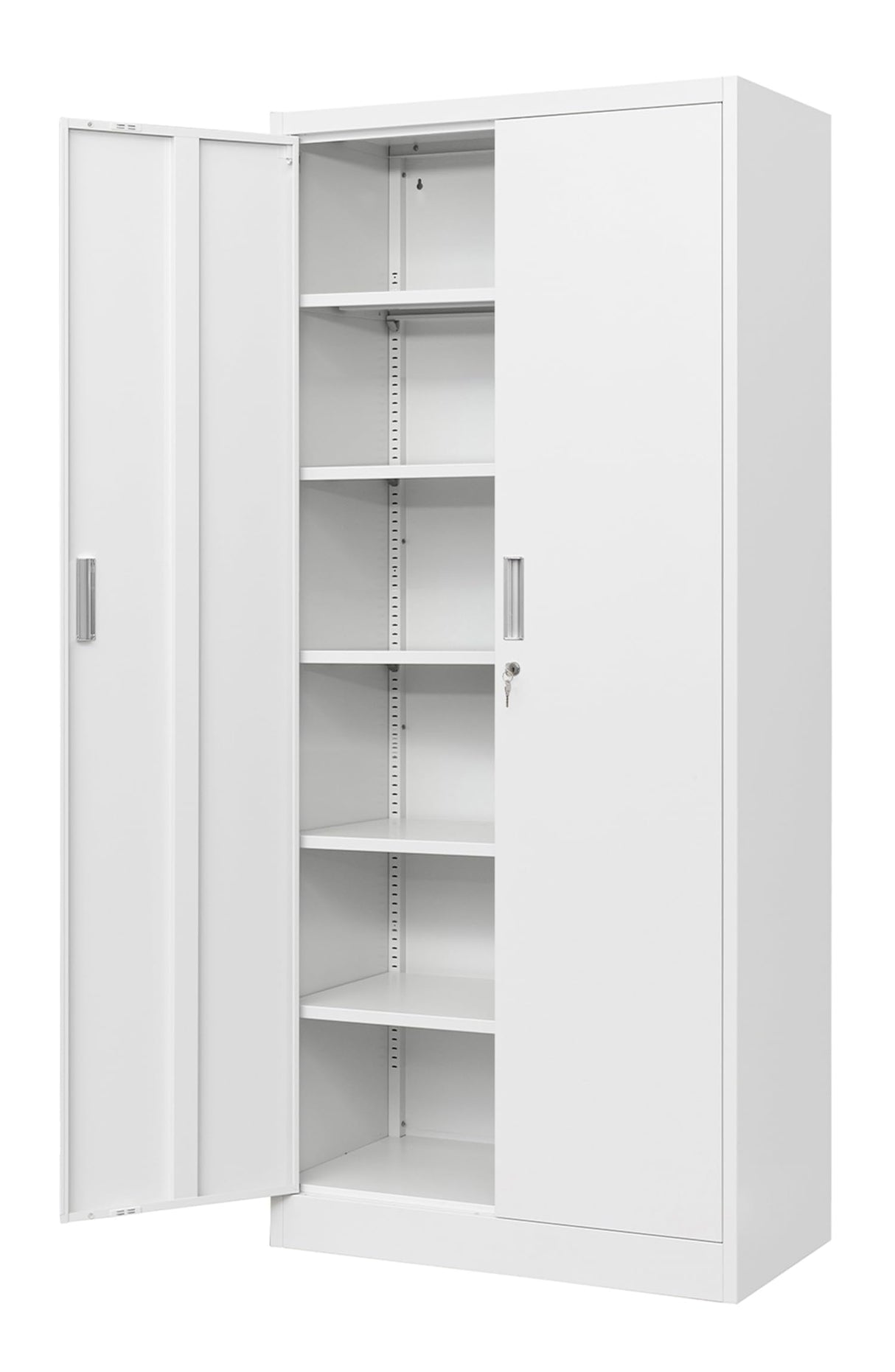 CMY Metal Storage Cabinet with Locking Doors and 5 Adjustable Shelves, 71” Tall Steel Storage Cabinets for Garage, Home Office, Pantry (White) CMY