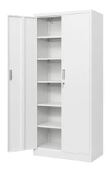 CMY Metal Storage Cabinet with Locking Doors and 5 Adjustable Shelves, 71” Tall Steel Storage Cabinets for Garage, Home Office, Pantry (White) CMY