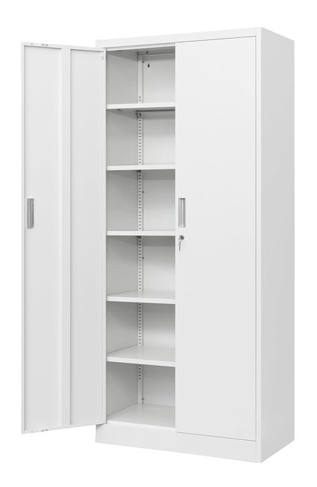 CMY Metal Storage Cabinet with Locking Doors and 5 Adjustable Shelves, 71” Tall Steel Storage Cabinets for Garage, Home Office, Pantry (White) CMY