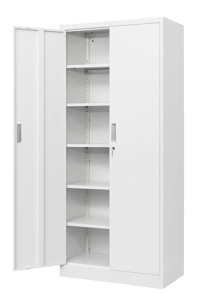 CMY Metal Storage Cabinet with Locking Doors and 5 Adjustable Shelves, 71” Tall Steel Storage Cabinets for Garage, Home Office, Pantry (White)