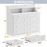 Yeyawomy 9 Drawers Dresser with LED Light, Dresser for Bedroom with Power Outlet, Modern Chest of Drawers, Storage Dresser with Open Storage Space, Dressers & Chests of Drawers for Closet (White) Yeyawomy