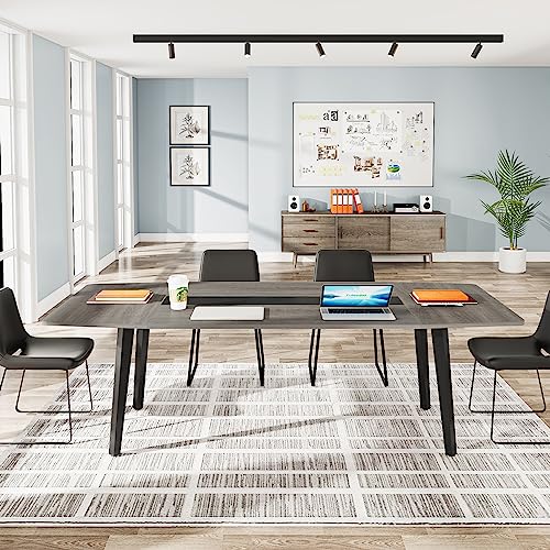 LITTLE TREE 6 FT Conference Room Table, 70.86L x 35.43W x 29.52H Inches Boat Shaped Meeting Seminar Boardroom Table. Gray - WoodArtSupply