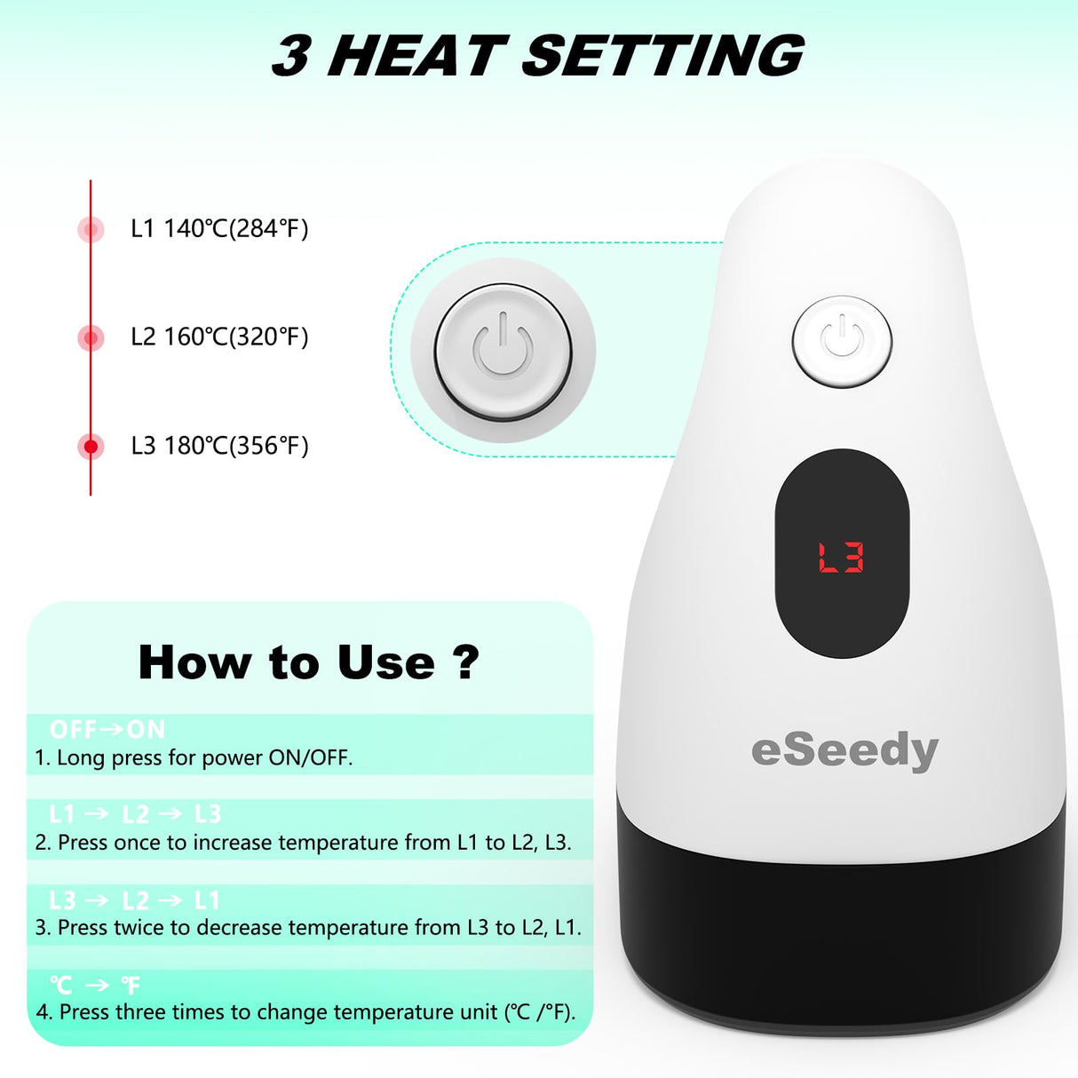 eSeedy Mini Heat Press Machine, 3 Heat Settings& Fast Heating, 15 Mins Auto-Off, Insulated Safety Base, Mini Iron for Crafting, T Shirts, Hats, Heating Transfer Projects(White Green) eSeedy