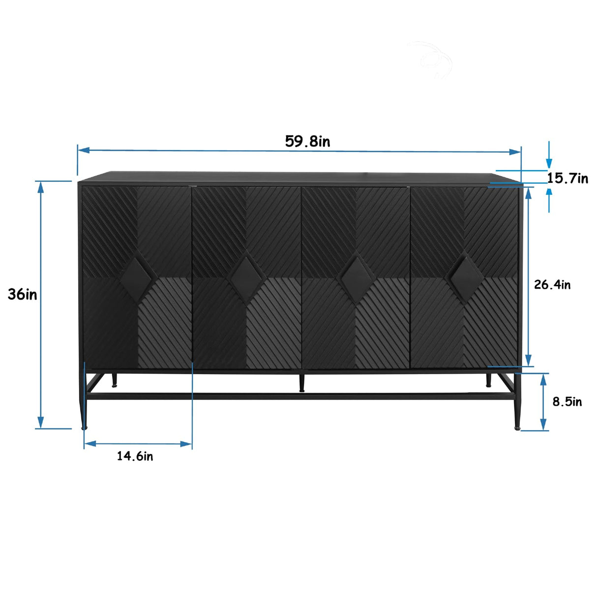 WILSHINE Sideboard Buffet with Storage Cabinet, 60" Black Buffets & Sideboards Credenza Wooden Entryway Table with 4 Doors and Adjustable Shelves for Dining Living Room Kitchen Coffee Bar WILSHINE