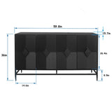 WILSHINE Sideboard Buffet with Storage Cabinet, 60" Black Buffets & Sideboards Credenza Wooden Entryway Table with 4 Doors and Adjustable Shelves for Dining Living Room Kitchen Coffee Bar WILSHINE