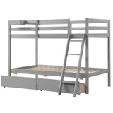 KOTEK Twin Over Twin Bunk Bed with Storage Drawers and Guardrails in Grey KOTEK