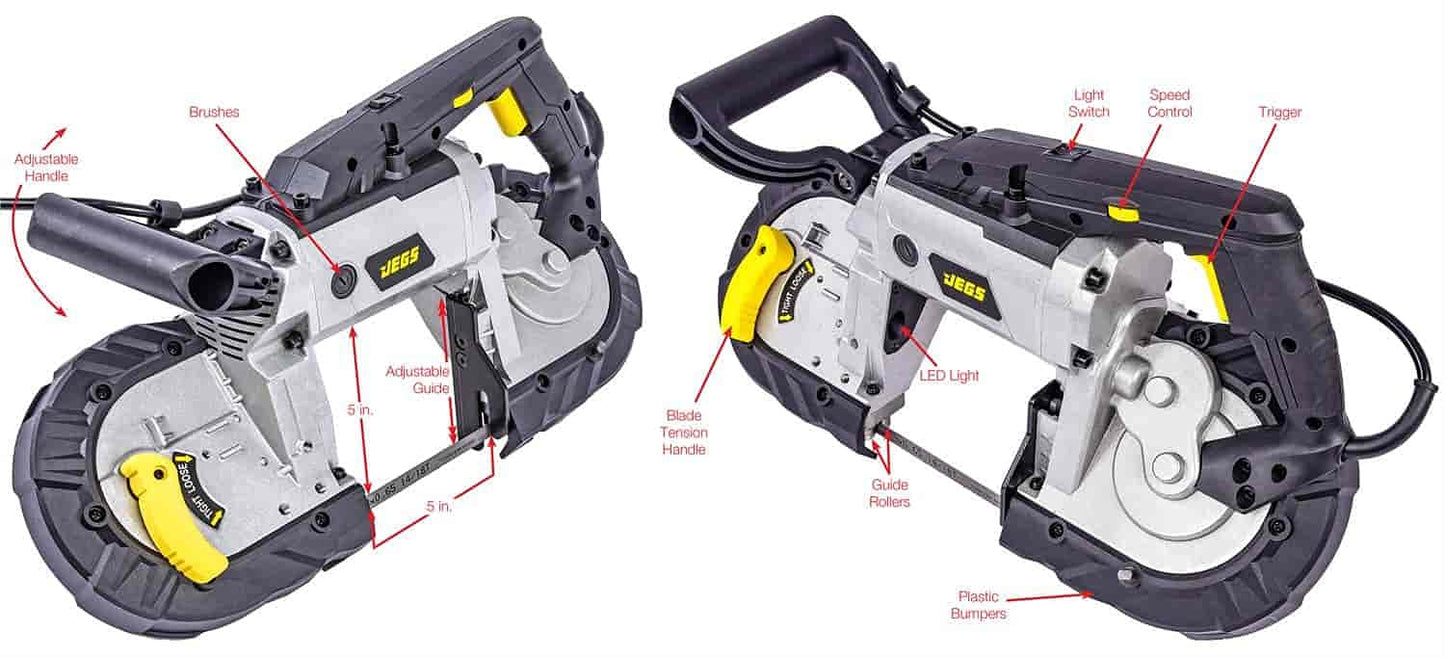 JEGS 95722 Portable Band Saw 5 in. Deep Cut 10 Amp 24 Tooth Band - WoodArtSupply