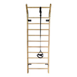 Swedish Ladder Wood Stall Bar Suspension Trainer – Physical Therapy & Gymnastics Ladder w/ 11 Strategic Rods and Training Strap. Solid Pine. Victory Martial Arts