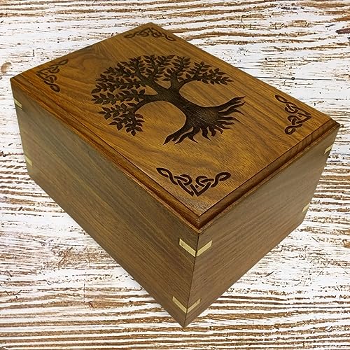 Wooden Urn for Human Ashes | Tree of Life Wooden Urns Handcrafted Funeral Cremation Urn for Ashes Rosewood Cremation Urns Decorative urn-Keepsake