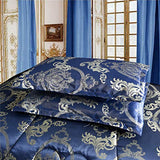 Raytrue-X Comforter Set Satin Silk Blanket All Season Bed Luxury Royal Blue Jacquard Quilt Bedding Sets Matching 2 Pillow Shams (Full/Queen, 88x88 inches, 3 Pieces) Raytrue-X