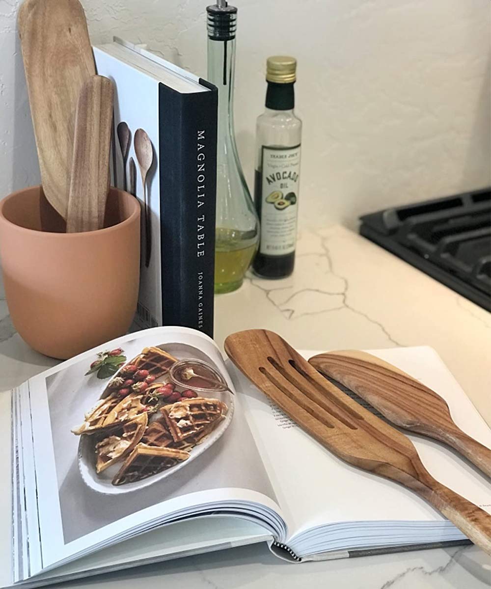 Spurtle Set, Natural Acacia Wooden Kitchen Utensils Set of 4, Wooden Spoons Utensils for Cooking, stirring, Mixing, Serving, spurtles kitchen tools as seen on tv for NonSick Cookware TEZZ