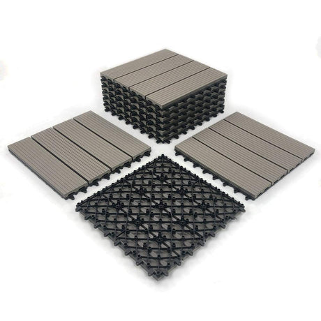 RevTime Easy DIY Wood-Plastic Deck Tiles 12" x 12" x 3/4”, Outdoor Garden, Interlocking Outdoor Deck Floor, Patio Area, Patio Paver, Gray (9 pcs in a Pack) RevTime