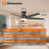 addlon Ceiling Fans with Lights, 52 inch Low Profile Ceiling Fan with Light and Remote Control, Flush Mount, Reversible, 3CCT, Dimmable, Noiseless, Black Ceiling Fan for Bedroom, Indoor/Outdoor Use addlon