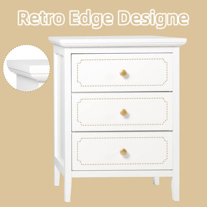 3 Drawer White Nightstand Wooden Large Night Stands with Gold Handle 19 Inch Modern Bedside Table for Bedrooms Mesa de Noche Blanca