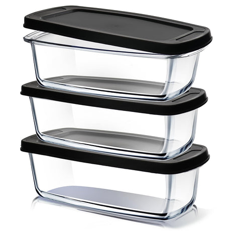 EATEX Glass Bread Pans for Homemade Bread Baking, 1.9 Qt Deep Glass Food Storage Containers with Lids Glass, 3 Glass Bread Loaf Pans 3 Airtight Lids EATEX