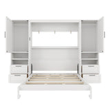 Harper & Bright Designs Queen Size Murphy Bed, Wooden Queen Wall Bed with Closet, Drawers and Shelves, White Harper & Bright Designs