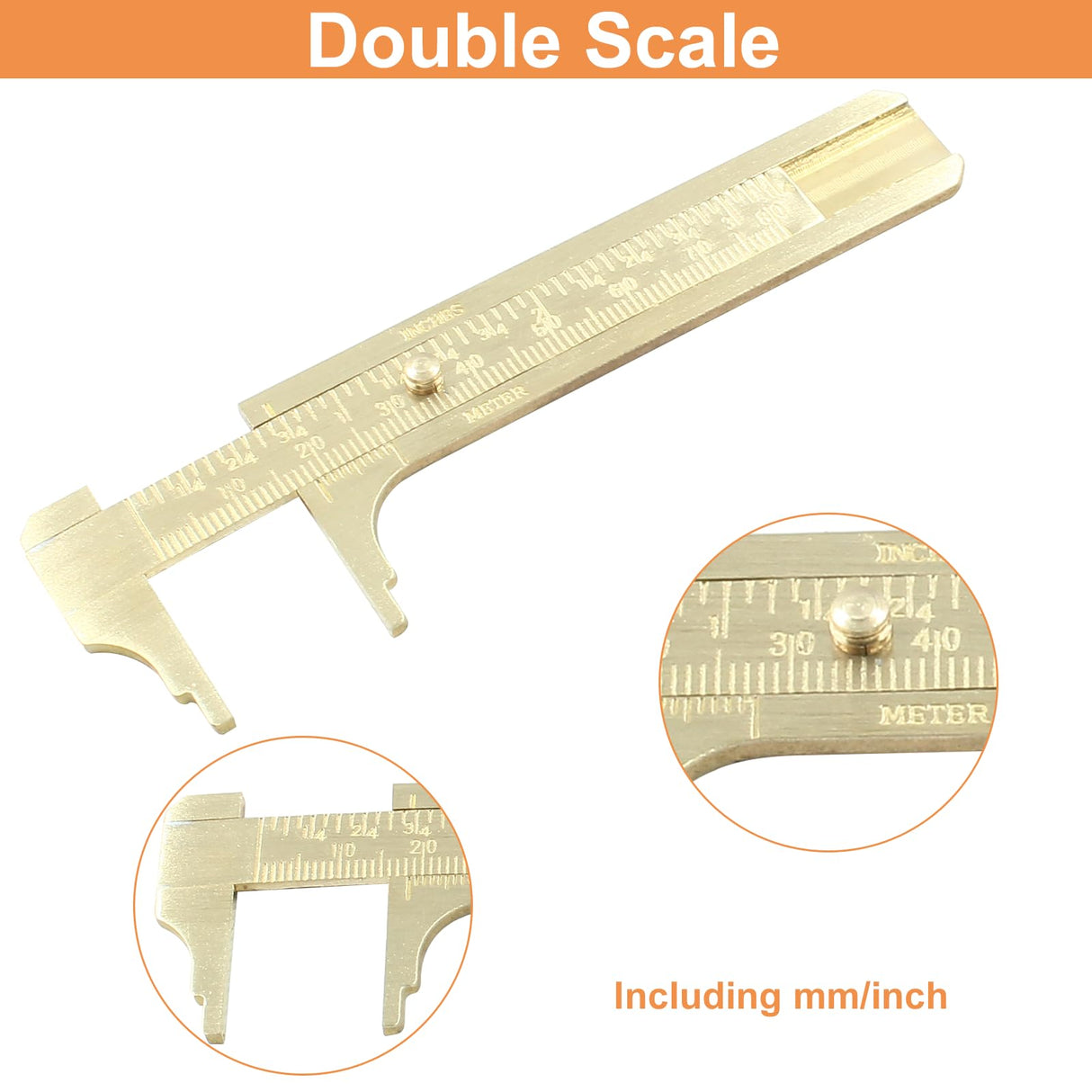 Piutouyar 80mm/3.15" Pocket Vernier Caliper Ruler, Brass Sliding Gauge Pocket Caliper, Mini Measuring Tool Double Scale mm/inch Metal Handy Caliper Piutouyar