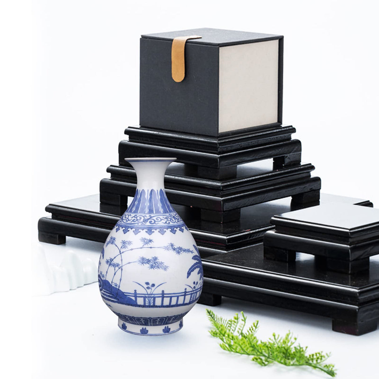 MDEOOSKY Wooden Display Stand Rectangle Wood Display Base Display Risers Rectangle Vase Riser Teapot Aquarium Lamp Base Home Decoration 5.11" W x 3.74" D x 1.69" H (Black) MDEOOSKY