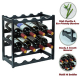 Homevany Bamboo Wine Rack, Sturdy and Durable Wine Storage Cabinet Shelf, Wine Racks Countertop for Pantry - 4 Tiers 16 Bottle Wine Rack Black Homevany