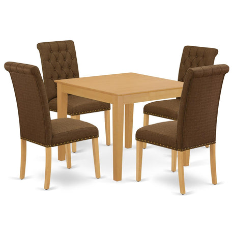 East West Furniture OXBR5-OAK-18 Oxford 5 Piece Room Furniture Set Includes a Square Dining Table and 4 Brown Linen Fabric Upholstered Chairs, 36x36 Inch East West Furniture