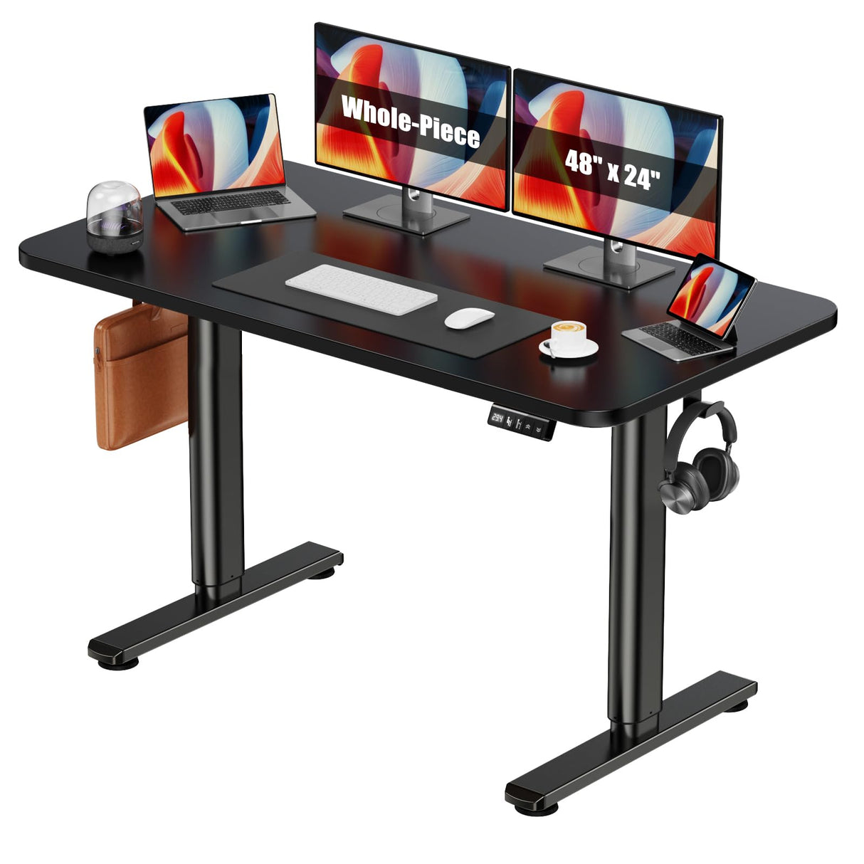 Flycity Electric Standing Desk Adjustable Height Stand Up Desk, 48" x 24" Sit Stand Desk, Low Noise Home Office Desk, Computer Desk with Whole-Piece Board, Child Lock & Memory Function, Black Flycity